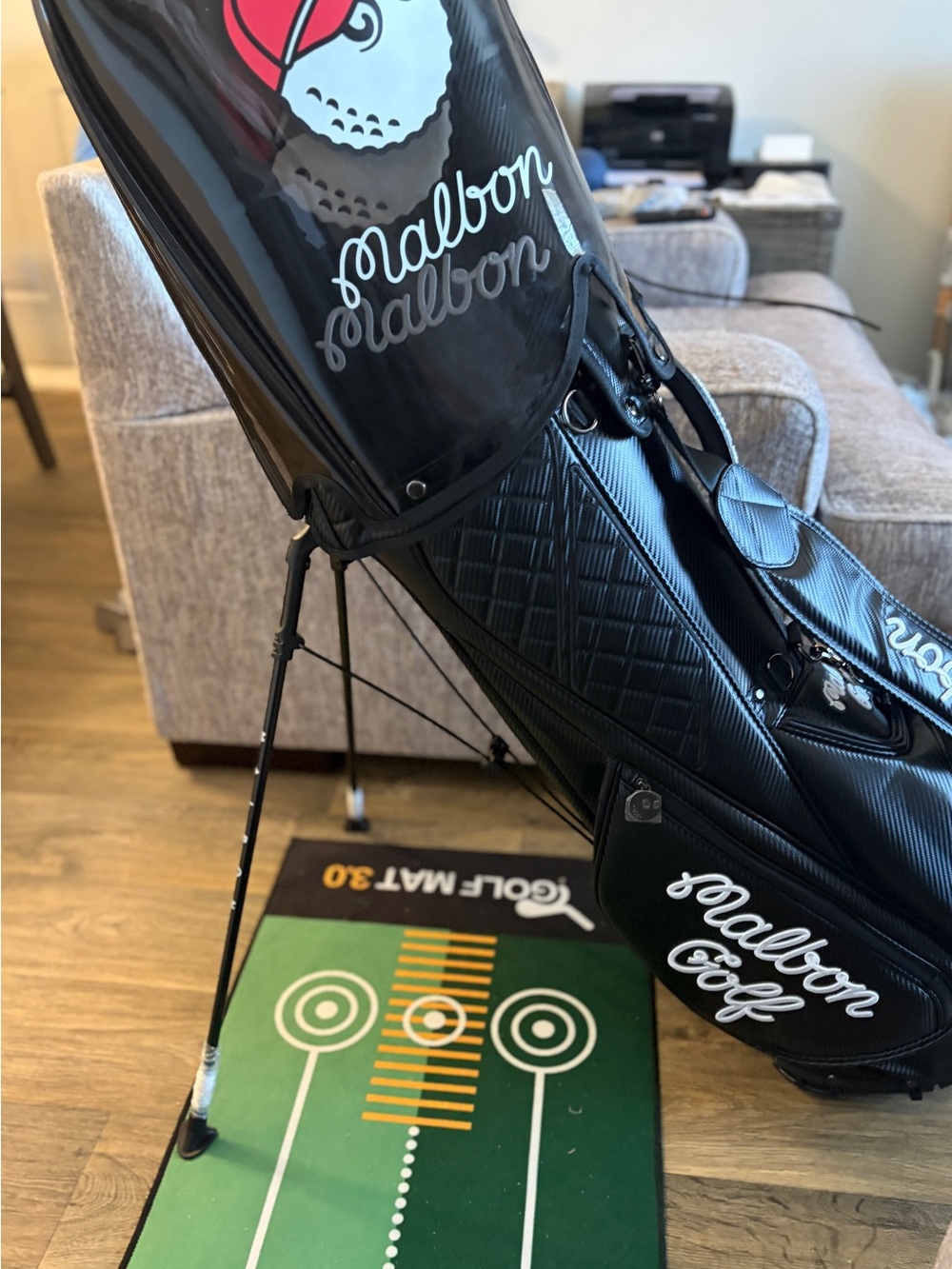 MALBON Black Stand Golf Bag with magnetic pocket and umbrella holder
